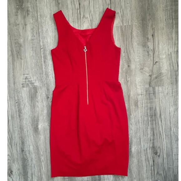 Pink Tartan Red Sheath Dress Gold Back Zip Stretch Bodycon Sleeveless Size 6 - Picture 2 of 12